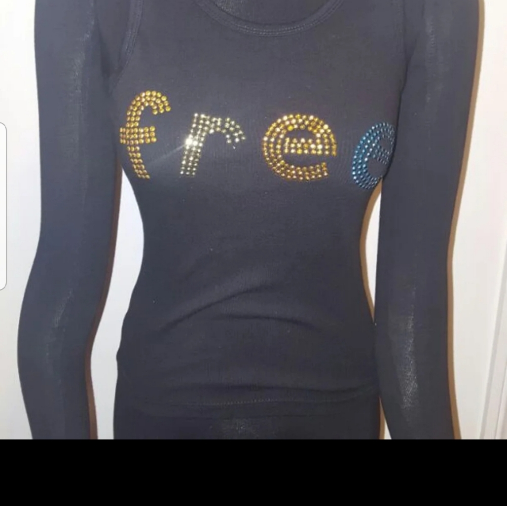 "free" rhinestone heatpressed black ribbed tank